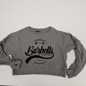 Barbells And Ponytails Crop Ruched Crewneck Sweatshirt Sz M NEW